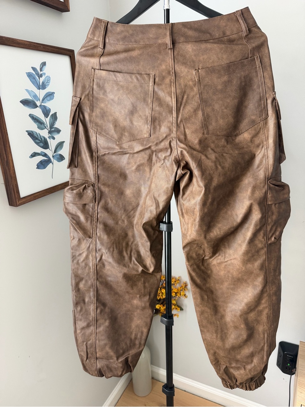 Fashion Nova Brown Faux Leather Cargo Joggers with Utility Pockets - Picture 2 of 3